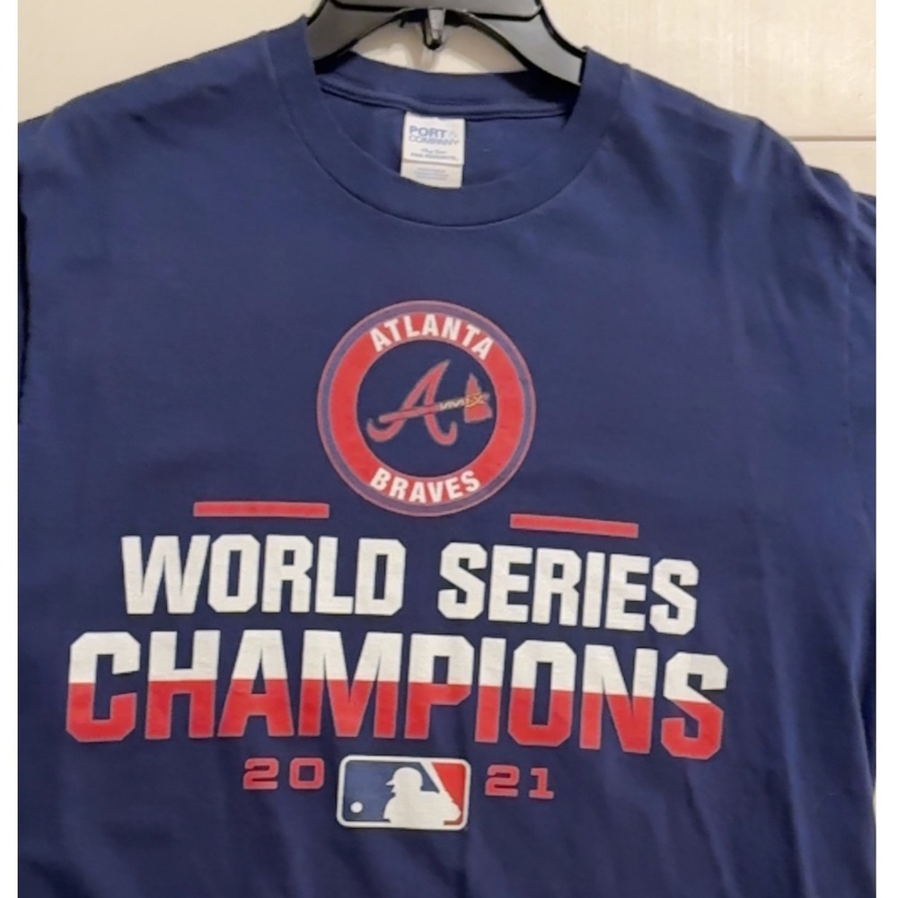 Port & Company Braves World Series Champions T-Shirt 2021 Adult‎ L EUC Baseball